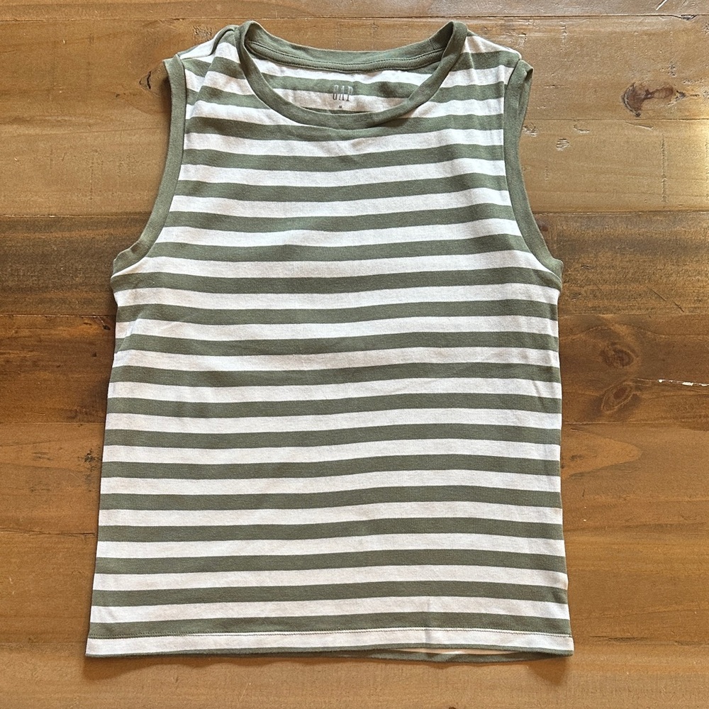 GAP Olive and White Striped Sleeveless Top